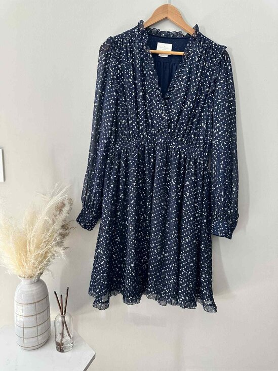 Kate Spade New York Navy Star Print Ruffle Dress, Size 10 - Picture 1 of 4